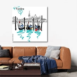 «Гондолы, пришвартованные на площади Сан-Марко в Венеции, Италия. » в интерьере современной гостиной над диваном