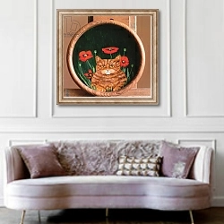 «Cat and Poppies» в интерьере гостиной в классическом стиле над диваном