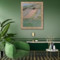 «A Hillside, Giverny» в интерьере гостиной в зеленых тонах