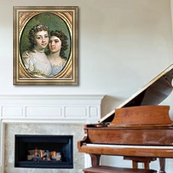 «Lizanka and Dashenka, 1784» в интерьере гостиной в оливковых тонах