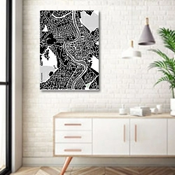 «План города Рим, Италия, в черном цвете» в интерьере комнаты в скандинавском стиле над тумбой