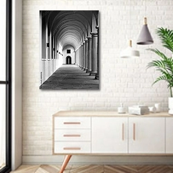 «Сводчатый коридор в перспективе » в интерьере комнаты в скандинавском стиле над тумбой