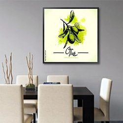 «Оливковая ветвь с зеленой кляксой» в интерьере современной кухни над столом