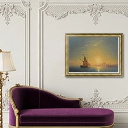 «Закат над Искьей» в интерьере в классическом стиле над банкеткой