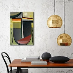 «Abstract Head, Inner Vision Green-Gold» в интерьере кухни в стиле минимализм над столом