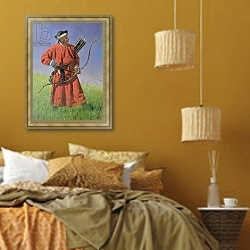 «Bokharan Soldier, 1873» в интерьере спальни  в этническом стиле в желтых тонах