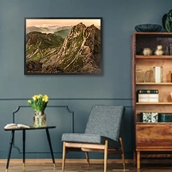 «Швейцария. Гора Пилатус и Томлисхорн» в интерьере гостиной в стиле ретро в серых тонах