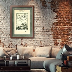 «Карта Великого княжества Московского №5» в интерьере гостиной в стиле лофт с кирпичной стеной