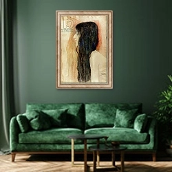«Girl with Long Hair, 1898-99» в интерьере зеленой гостиной над диваном