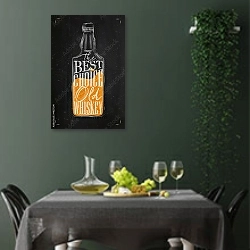 «Лучший выбор - старый виски» в интерьере столовой в зеленых тонах