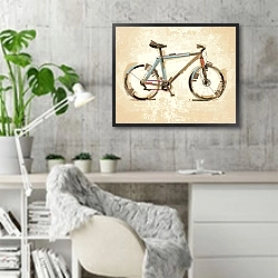 «Велосипед 1» в интерьере кабинета в скандинавском стиле с бетонной стеной