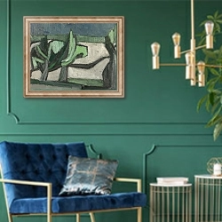 «Paesaggio, 1944» в интерьере в классическом стиле с зеленой стеной
