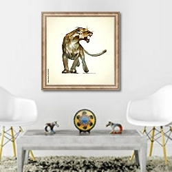 «Иллюстрация хищной львицы» в интерьере гостиной в этническом стиле над столом