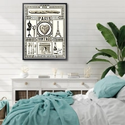 «Винтажный Париж» в интерьере спальни в стиле прованс с голубыми деталями