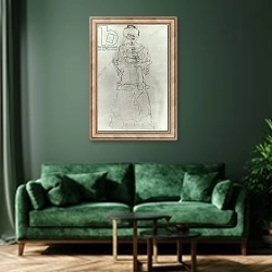 «Girl Reading I,» в интерьере зеленой гостиной над диваном