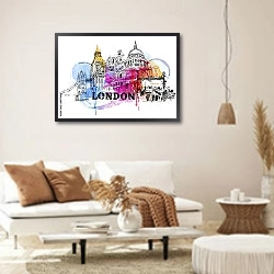 «Лондон скетч» в интерьере комнаты в стиле ретро над тумбой