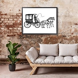 «Карета с парой лошадей» в интерьере гостиной в стиле лофт над диваном