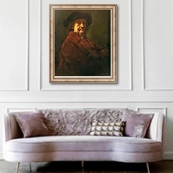 «Copy of a Rembrandt Self Portrait, 1869» в интерьере гостиной в классическом стиле над диваном