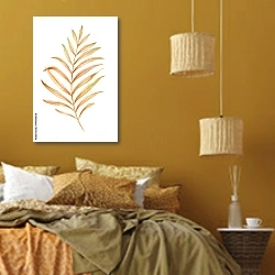 «Сушеный тропический лист» в интерьере спальни  в этническом стиле в желтых тонах