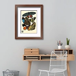 «Papillons by E. A. Seguy №12» в интерьере кабинета с деревянным столом