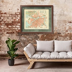 «Карта Санкт-Петербурга, 19в. 1» в интерьере гостиной в стиле лофт над диваном