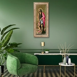 «Святой Иоанн Креститель 2» в интерьере гостиной в зеленых тонах