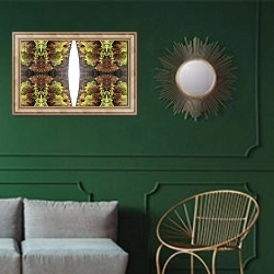 «Unnatural 81» в интерьере классической гостиной с зеленой стеной над диваном