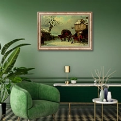 «A Wayside Rest - Stopping at the Inn» в интерьере гостиной в зеленых тонах