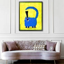 «Улыбающийся синий кот в шляпе» в интерьере гостиной в классическом стиле над диваном