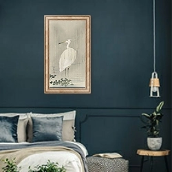 «Egret in rain» в интерьере классической спальни с темными стенами