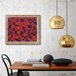 «Composition with Grid 8: Checkerboard Composition with Dark Colours, 1919» в интерьере кухни в стиле минимализм над столом