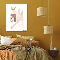 «Композиция с золотой ветвью 16» в интерьере спальни  в этническом стиле в желтых тонах