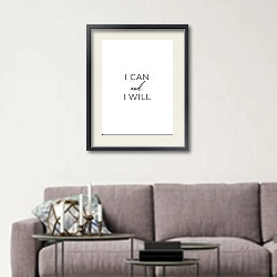 «I can I will» в интерьере светлой гостиной в скандинавском стиле над диваном