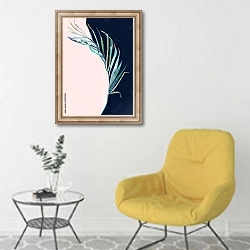 «Акварельный пальмовый листок» в интерьере комнаты в скандинавском стиле с желтым креслом