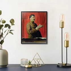«Portrait of Josif Stalin, 1933» в интерьере в стиле ретро над столом