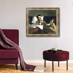 «Portrait of Mikhail Glinka at the time of his composition of the opera 'Ruslan and Ludmilla', c.1887» в интерьере в классическом стиле над комодом