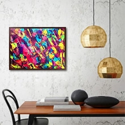 «Абстрактная картина акриловыми красками» в интерьере кухни в стиле минимализм над столом