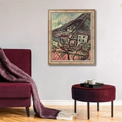 «View of Vence» в интерьере гостиной в бордовых тонах