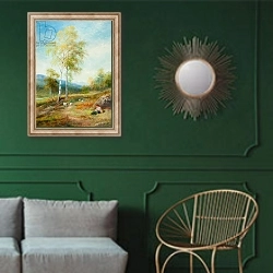 «Autumn, Strathglass, Inverness-shire» в интерьере классической гостиной с зеленой стеной над диваном
