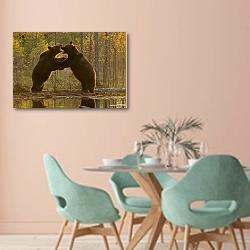 «Два дерущихся медведя» в интерьере современной столовой в пастельных тонах