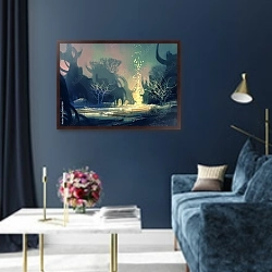 «Фантастический пейзаж с таинственными деревьями» в интерьере в классическом стиле в синих тонах