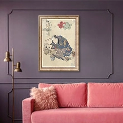 «Courtesan Watering a Bonsai, pub. C. 1830» в интерьере гостиной с розовым диваном