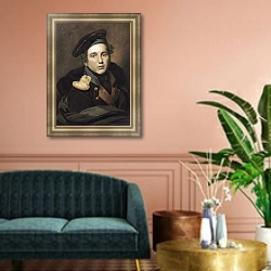 «Портрет Петра Алексеевича Оленина. 1813» в интерьере гостиной в зеленых тонах