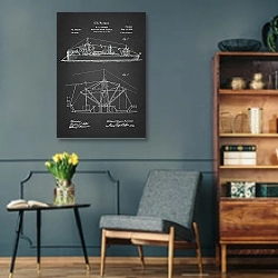 «Патент на мачту для паровых судов, 1900г» в интерьере гостиной в стиле ретро в серых тонах