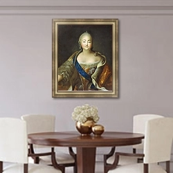 «Портрет императрицы Елизаветы Петровны 3» в интерьере гостиной в оливковых тонах
