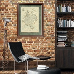 «Карта: Россия в Европе 2» в интерьере кабинета в стиле лофт с кирпичными стенами