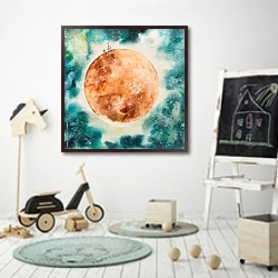 «Маленький космонавт на луне» в интерьере детской комнаты для мальчика с самокатом