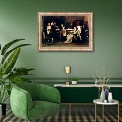«Mozart directing his Requiem on his deathbed» в интерьере гостиной в зеленых тонах