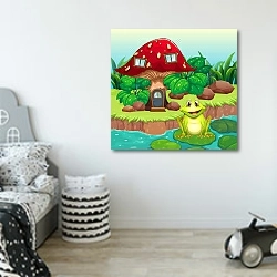 «Домик-гриб и лягушка» в интерьере детской комнаты для мальчика в светлых тонах