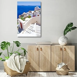 «Греция. Санторини. Лестница» в интерьере современной комнаты над комодом
